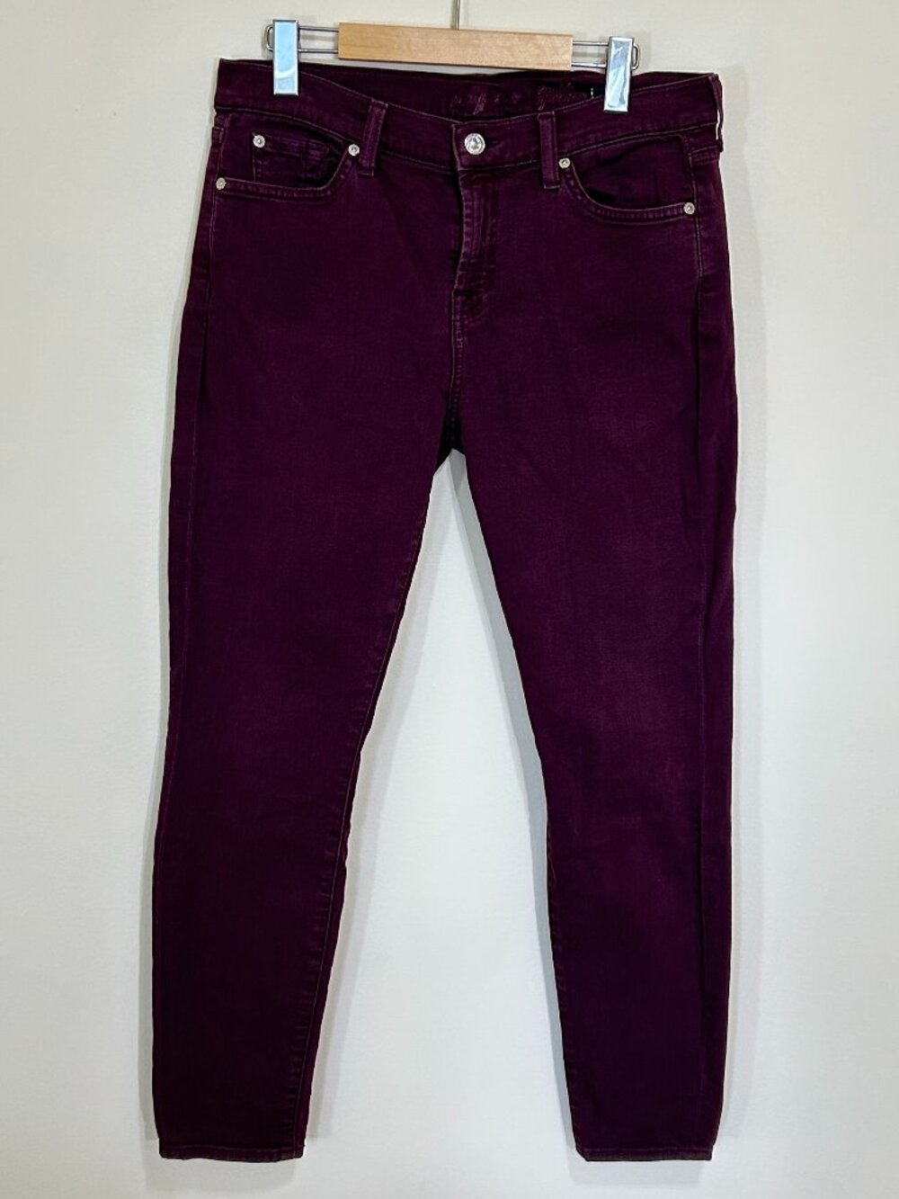 7 For All Mankind Mid-rise Skinny Jeans Burgandy Size 30